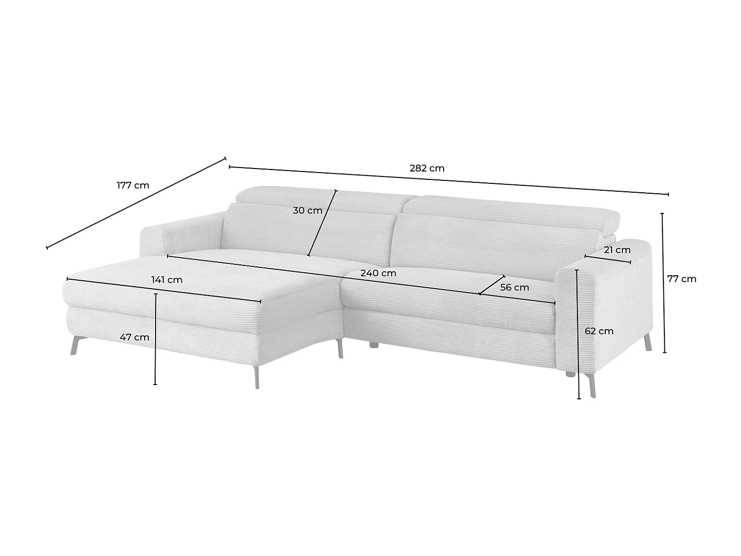 Ecksofa - Cremeweiß Cord - LAISKA