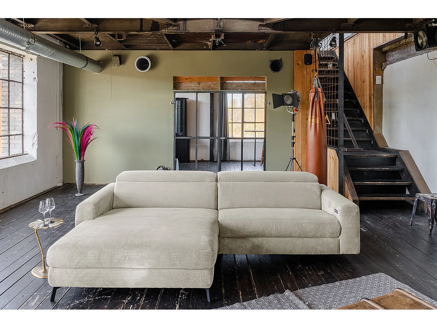 Ecksofa - Cremeweiß Cord - LAISKA