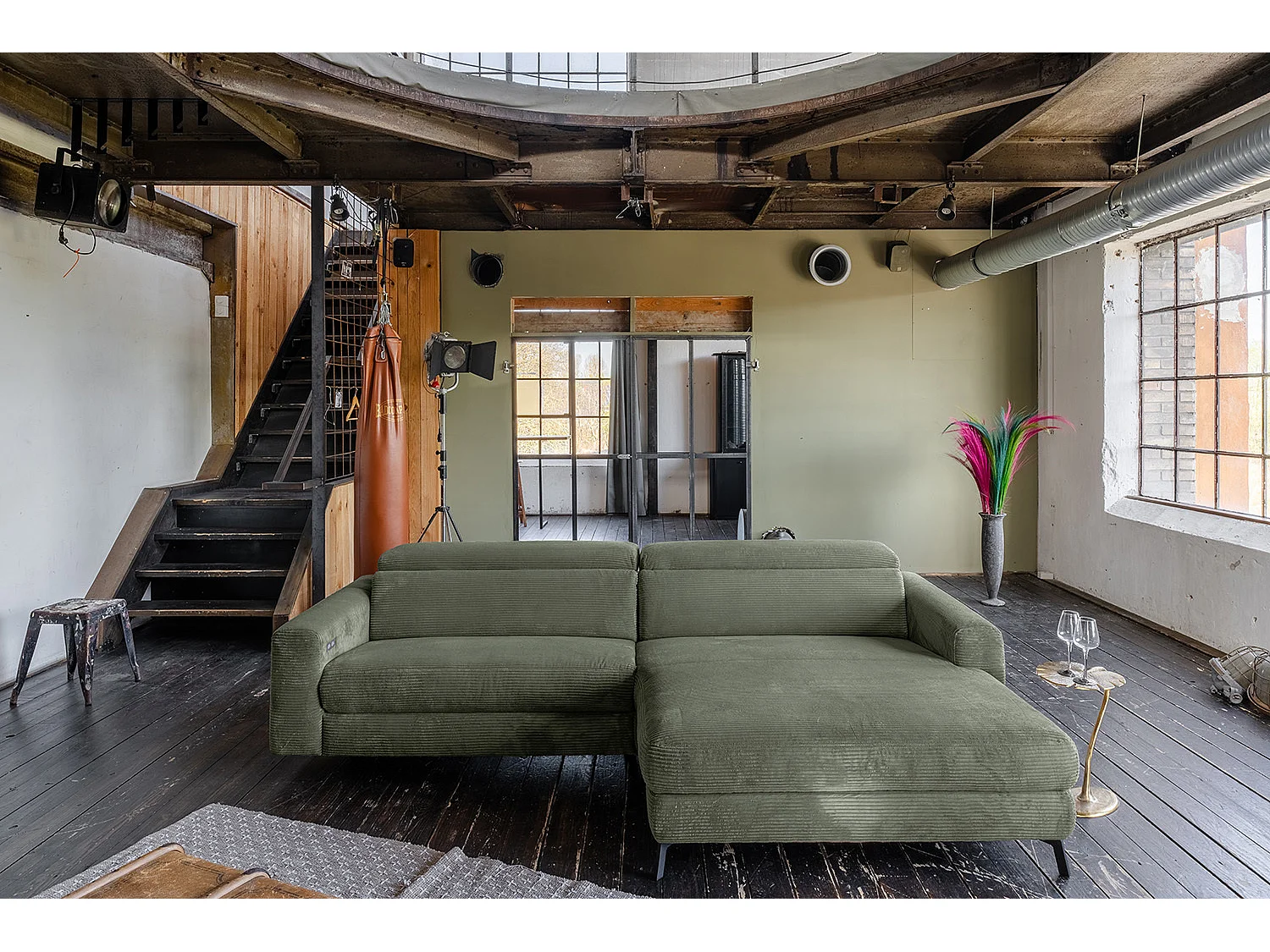 Ecksofa - Grün Cord - LAISKA