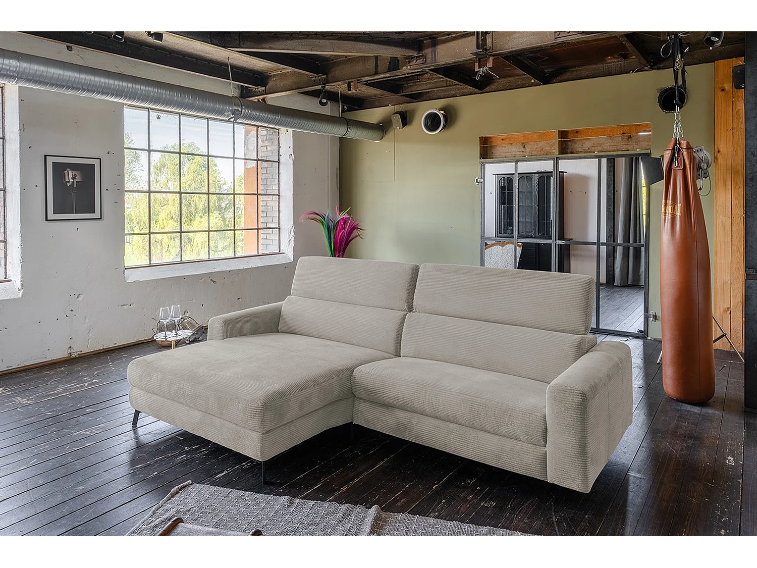 Divano angolare - grigio pietra Velluto a coste - LAISKA