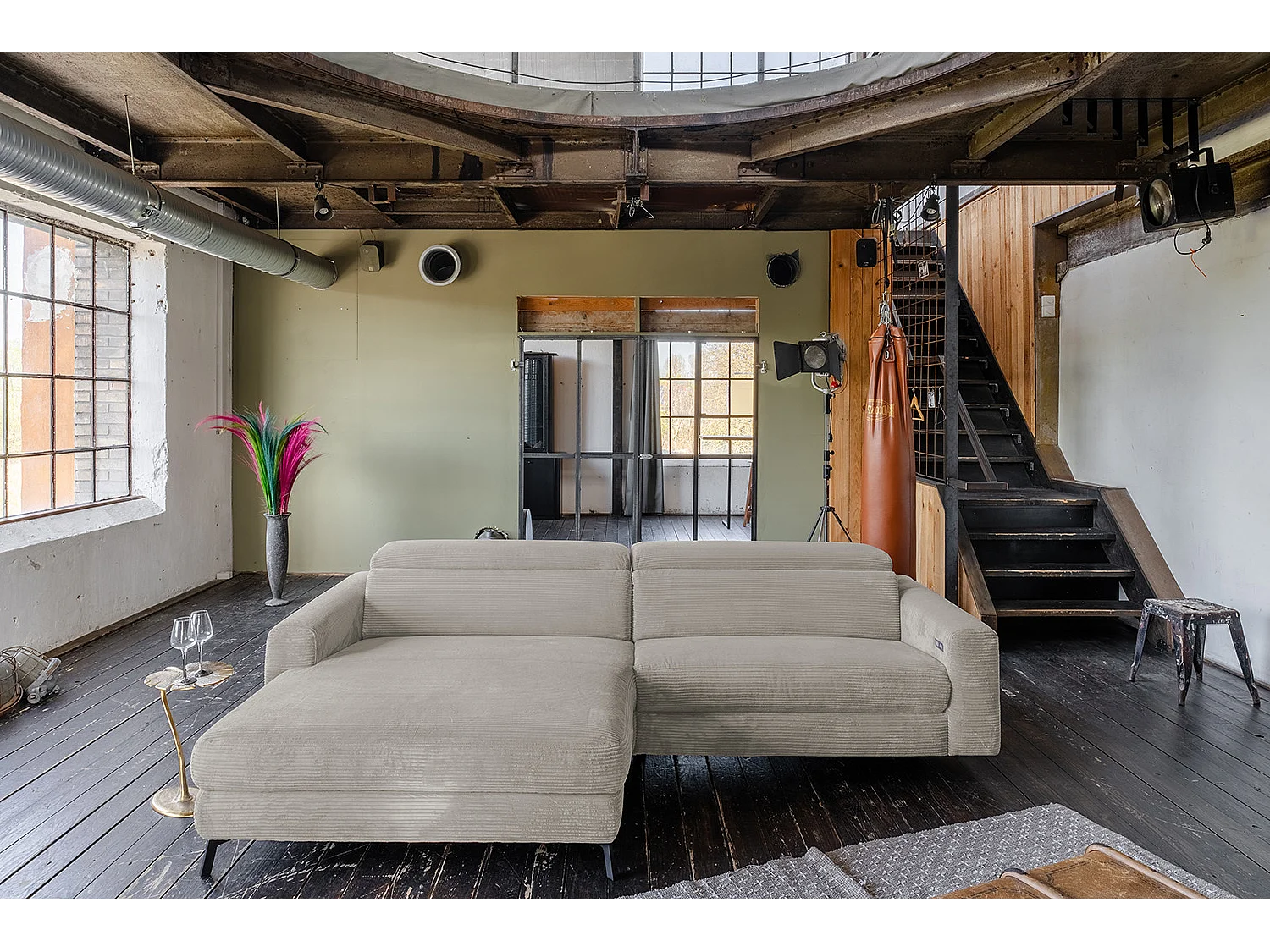 Divano angolare - grigio pietra Velluto a coste - LAISKA