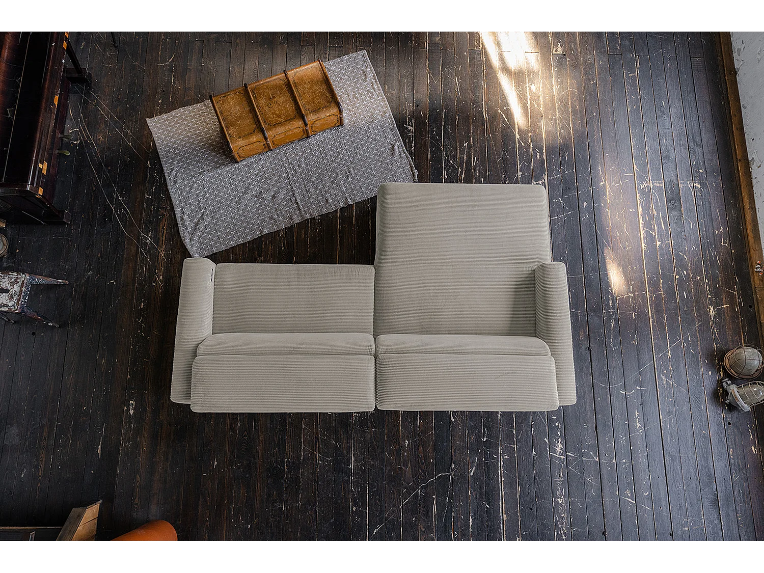 Divano angolare - grigio pietra Velluto a coste - LAISKA