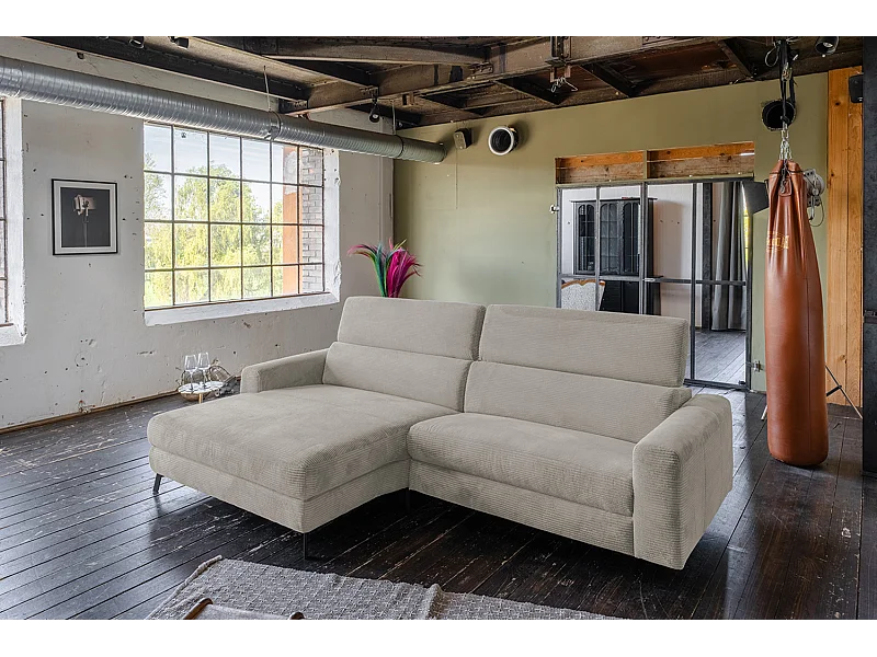 Divano angolare - grigio pietra Velluto a coste - LAISKA