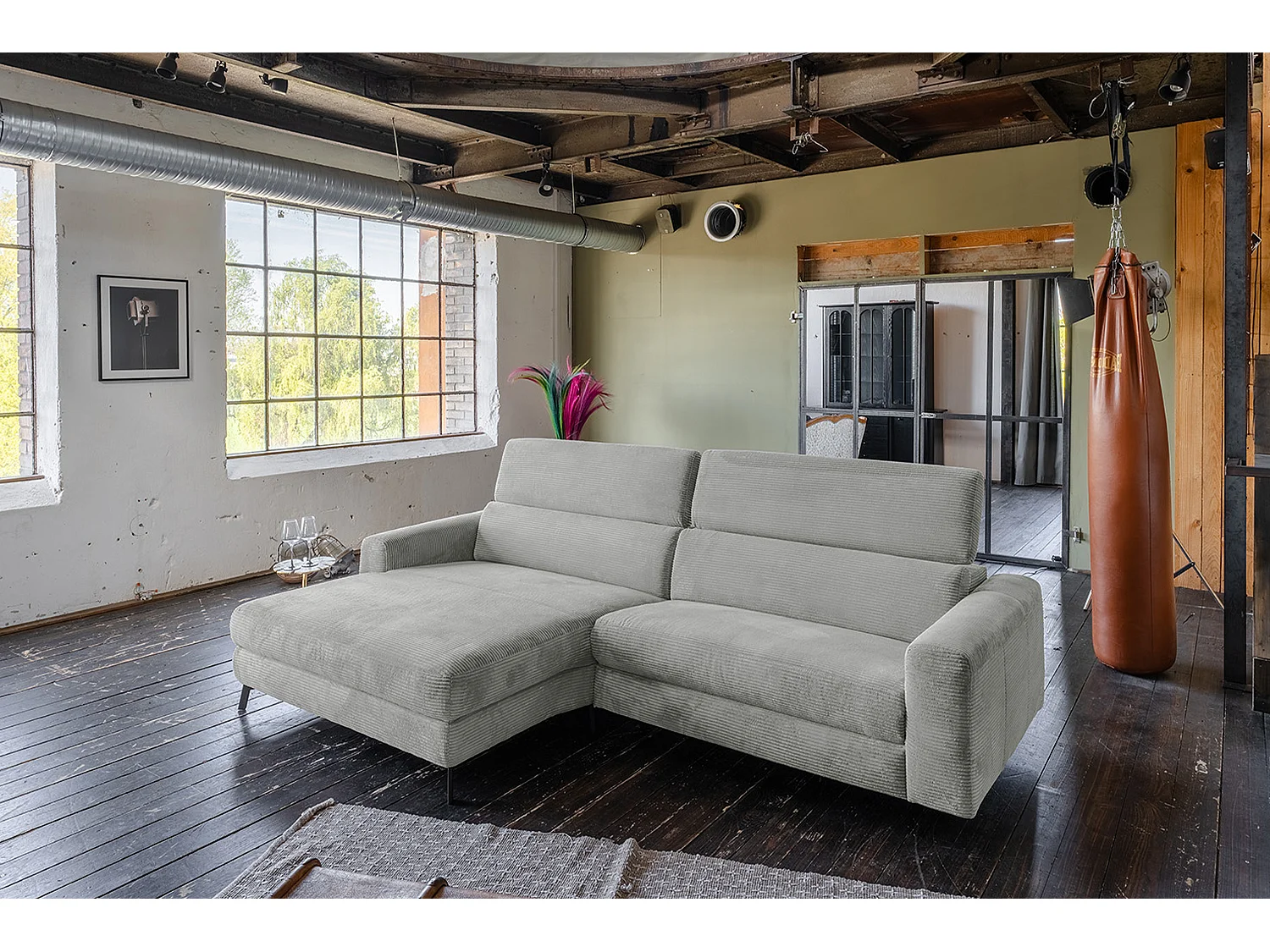 Canapé d'angle - gris clair Velours côtelé - LAISKA