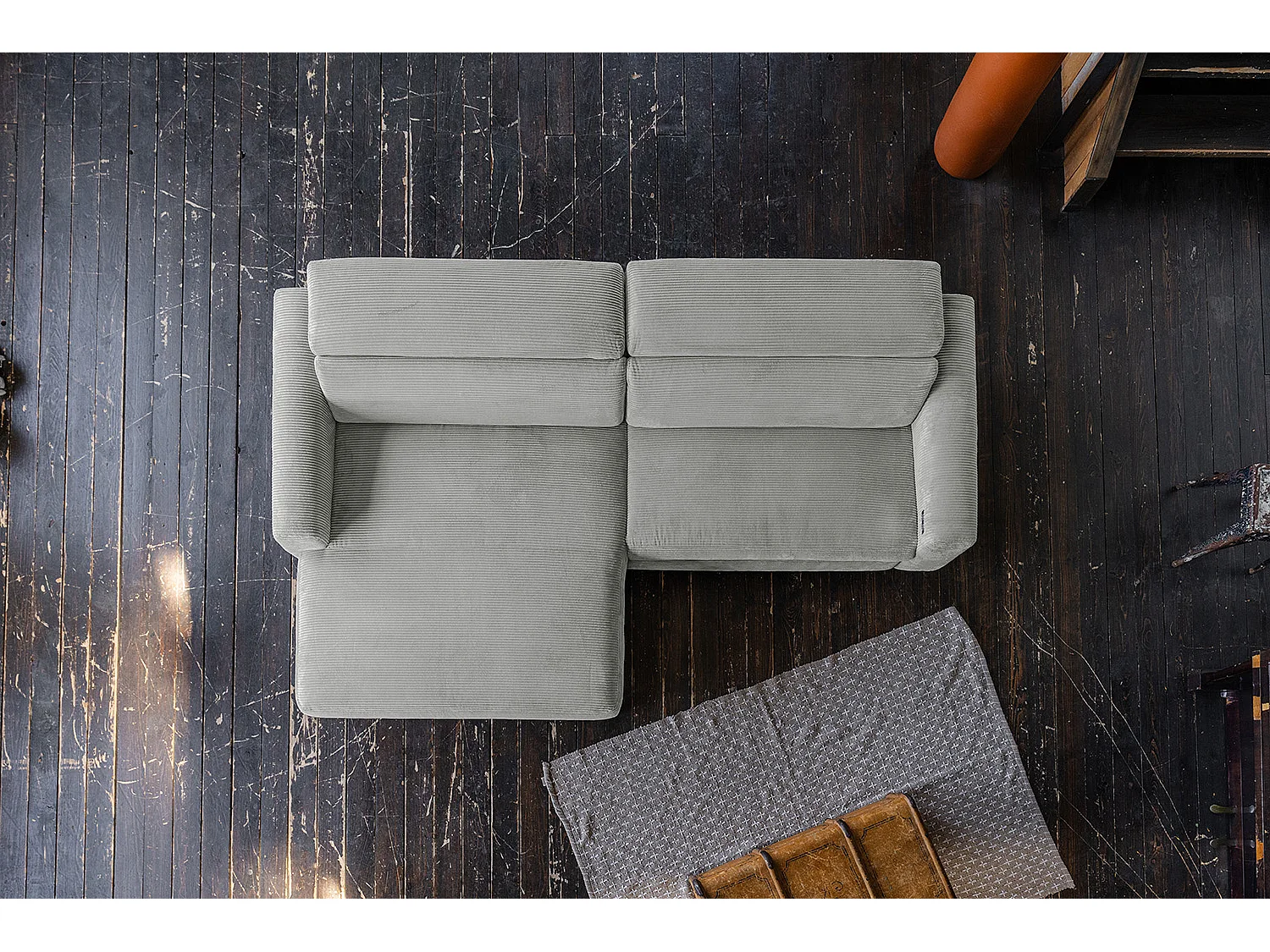 Canapé d'angle - gris clair Velours côtelé - LAISKA