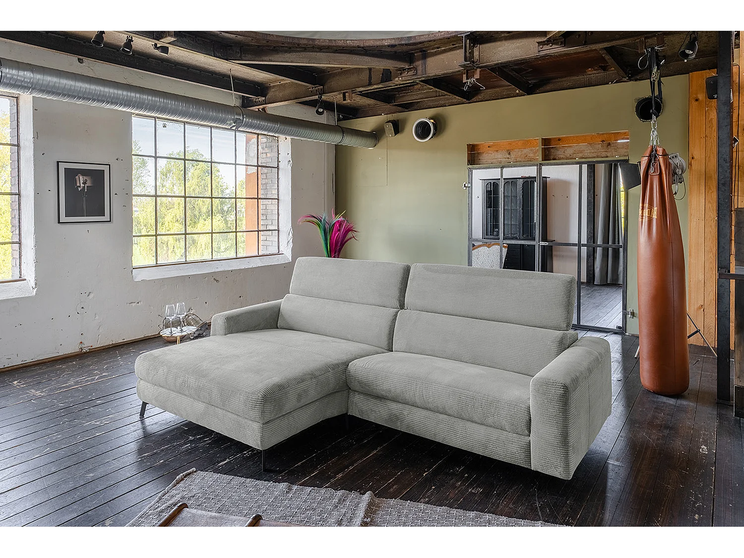 Canapé d'angle - gris clair Velours côtelé - LAISKA