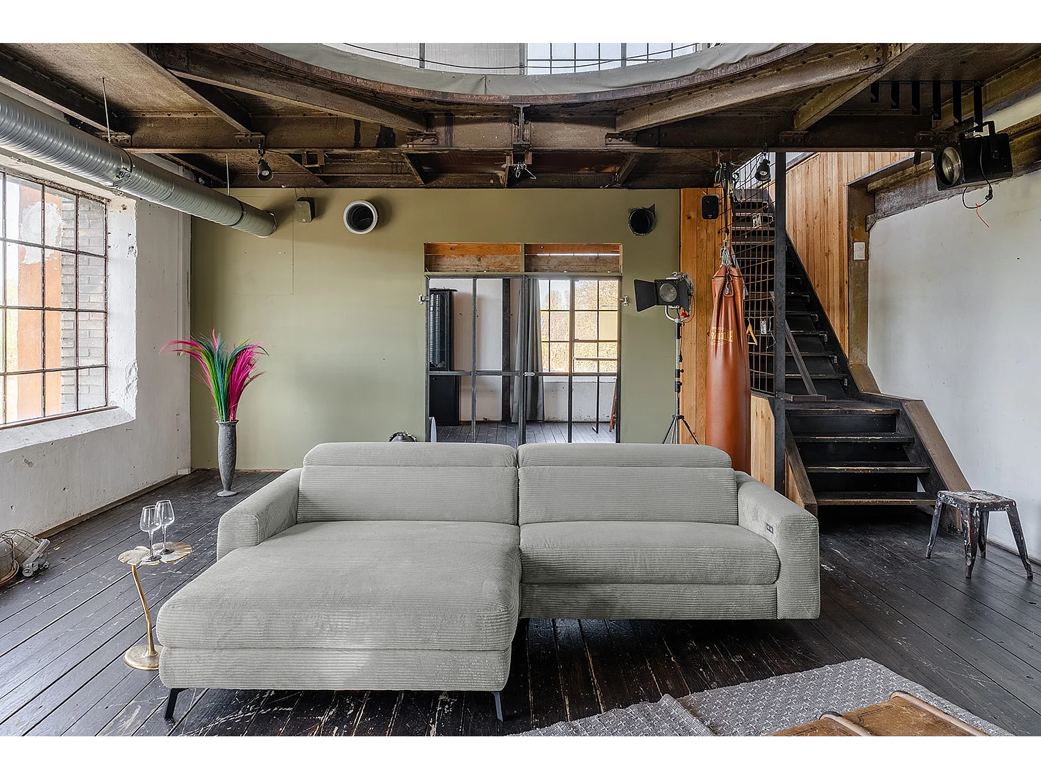 Canapé d'angle - gris clair Velours côtelé - LAISKA