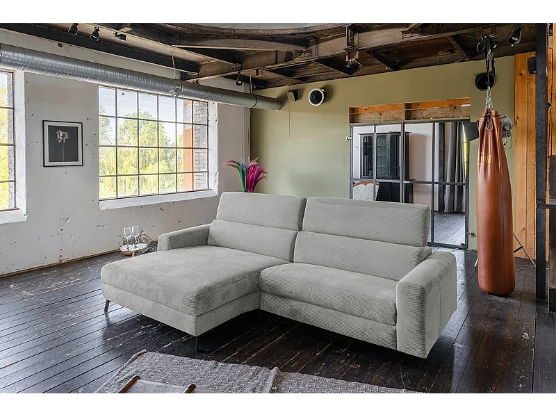 Divano angolare - grigio chiaro Velluto a coste - LAISKA