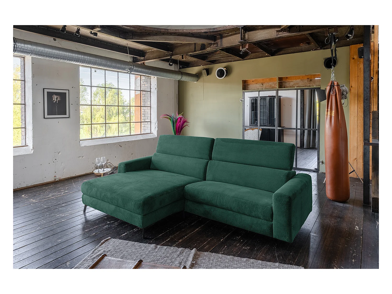 Ecksofa - Smaragdgrün Cord - LAISKA