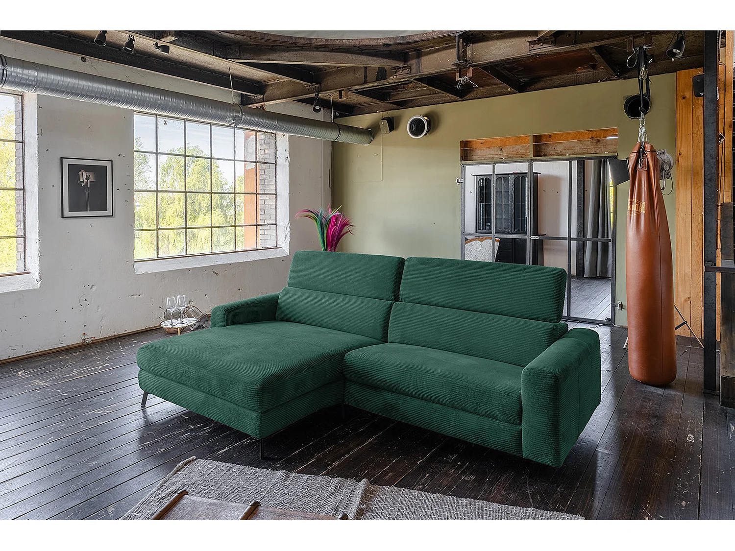 Divano angolare - verde smeraldo Velluto a coste - LAISKA