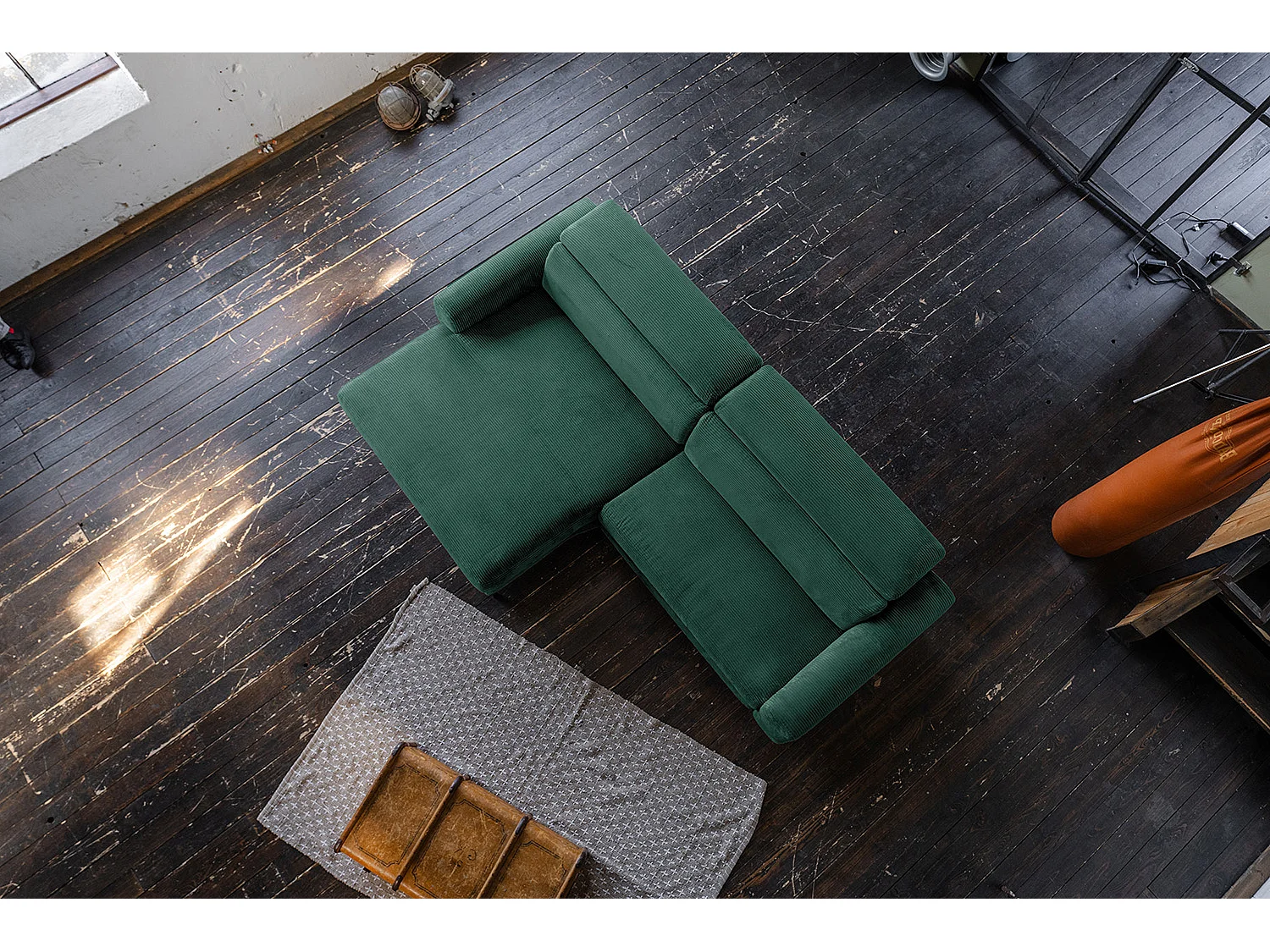 Divano angolare - verde smeraldo Velluto a coste - LAISKA