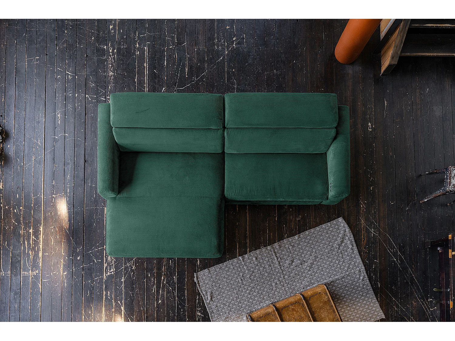 Divano angolare - verde smeraldo Velluto a coste - LAISKA