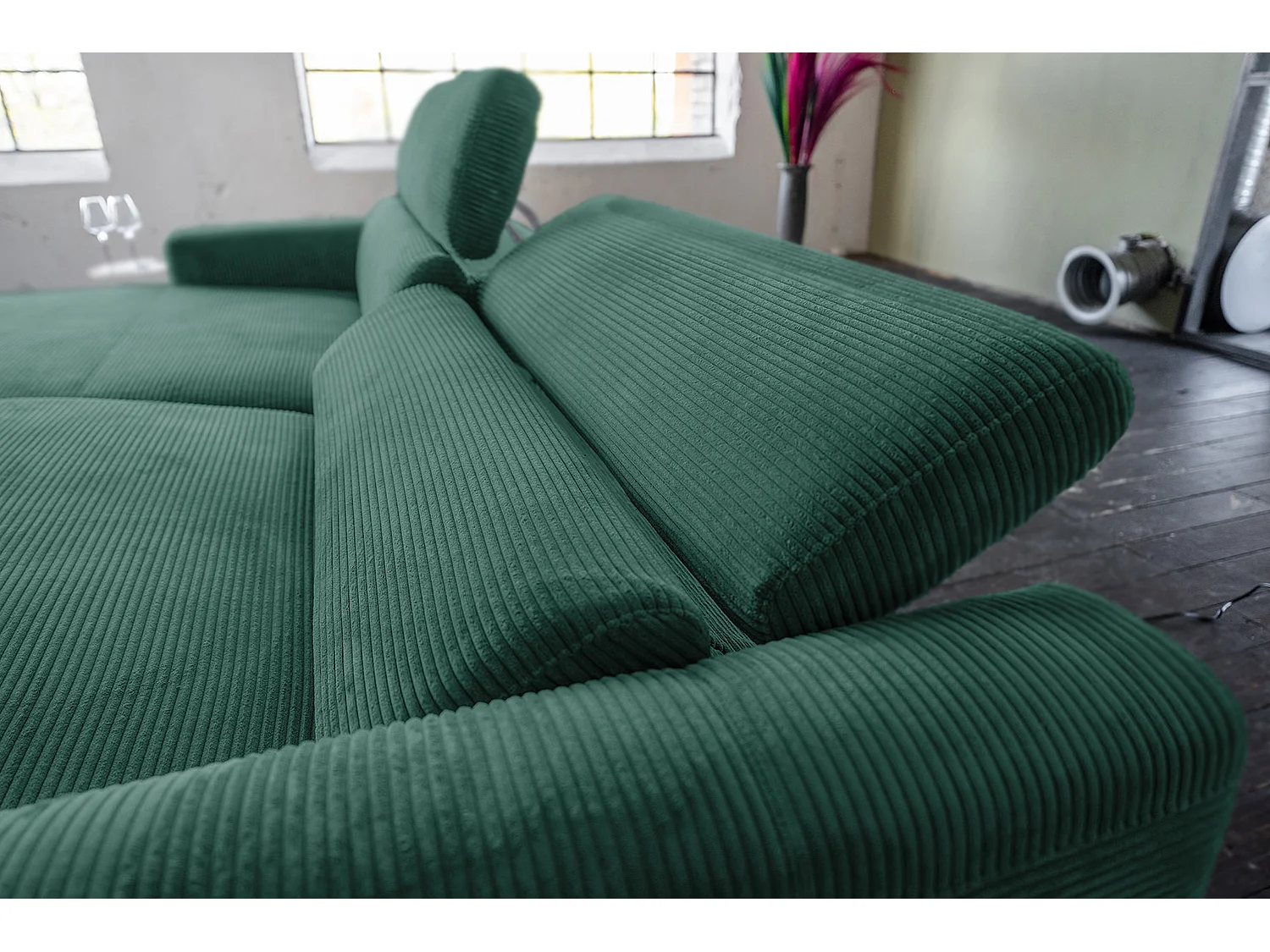 Divano angolare - verde smeraldo Velluto a coste - LAISKA