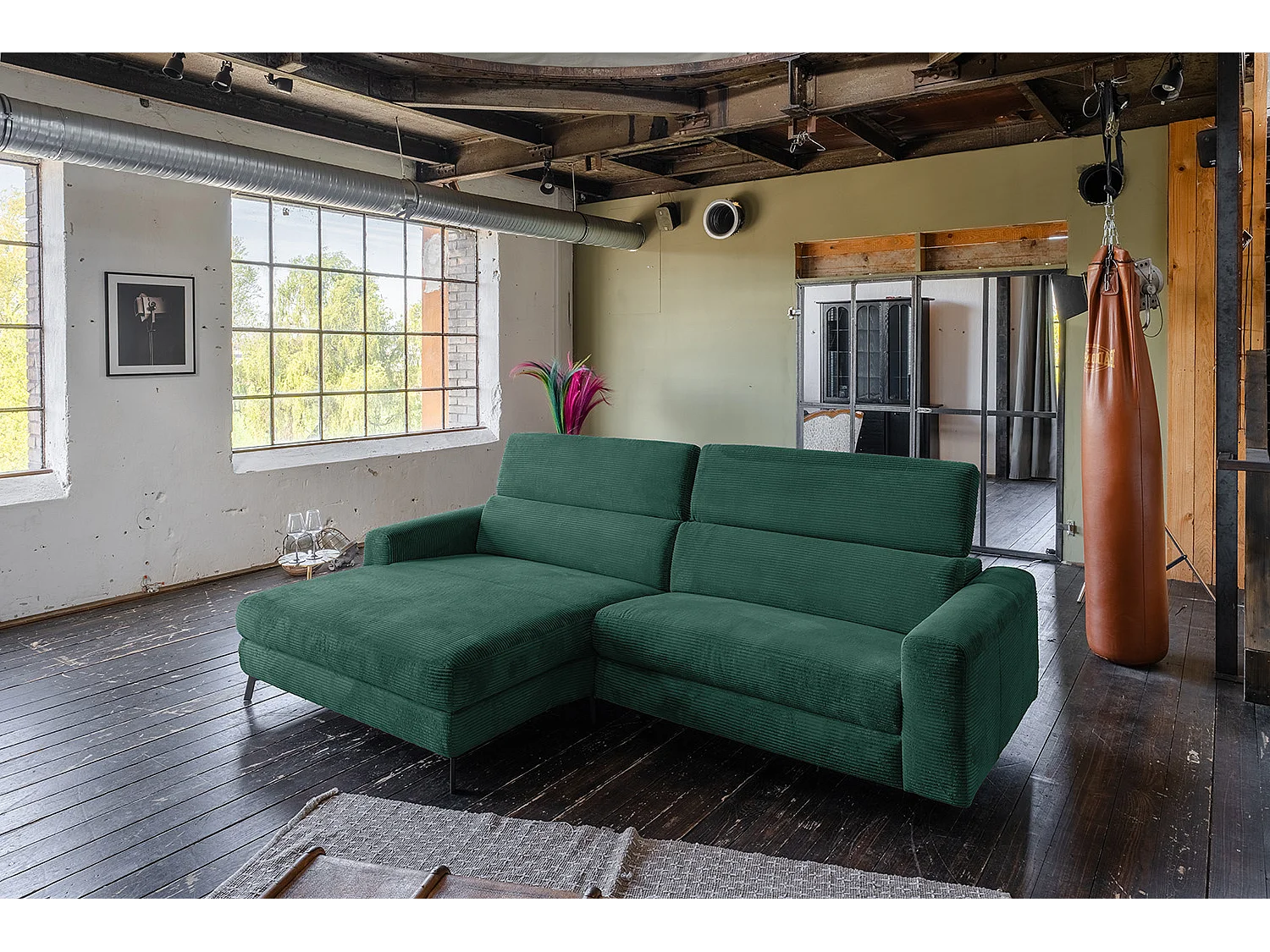 Divano angolare - verde smeraldo Velluto a coste - LAISKA