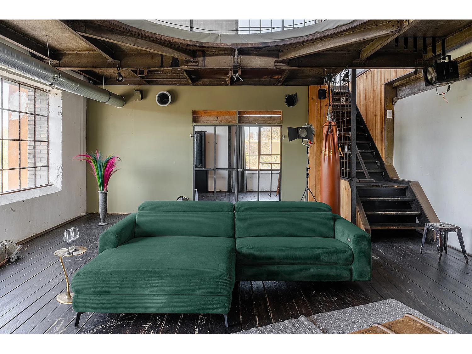 Divano angolare - verde smeraldo Velluto a coste - LAISKA