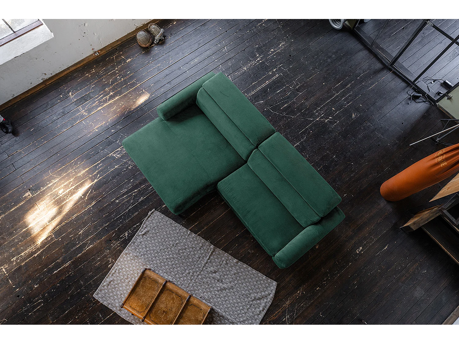 Divano angolare - verde smeraldo Velluto a coste - LAISKA