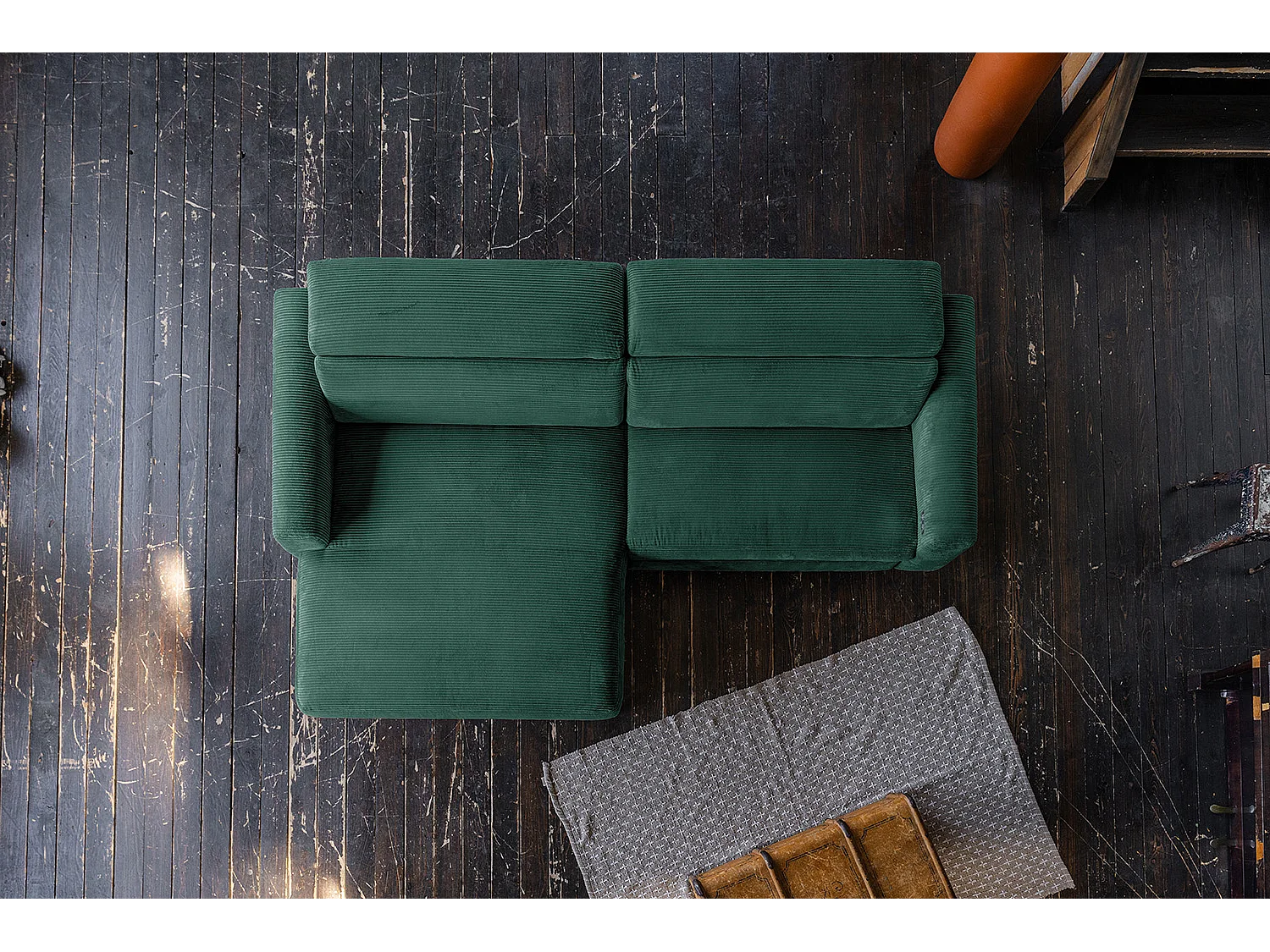 Divano angolare - verde smeraldo Velluto a coste - LAISKA