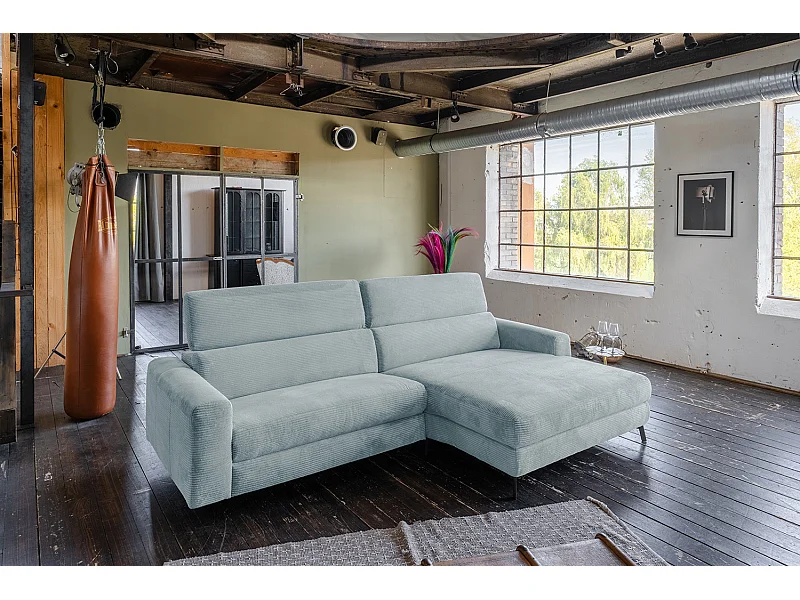 Canapé d'angle - bleu clair Velours côtelé - LAISKA