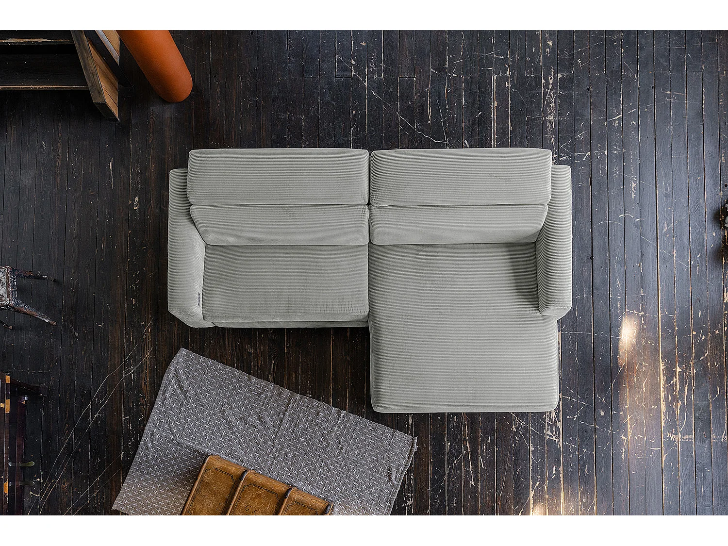 Ecksofa - Hellgrau Cord - LAISKA