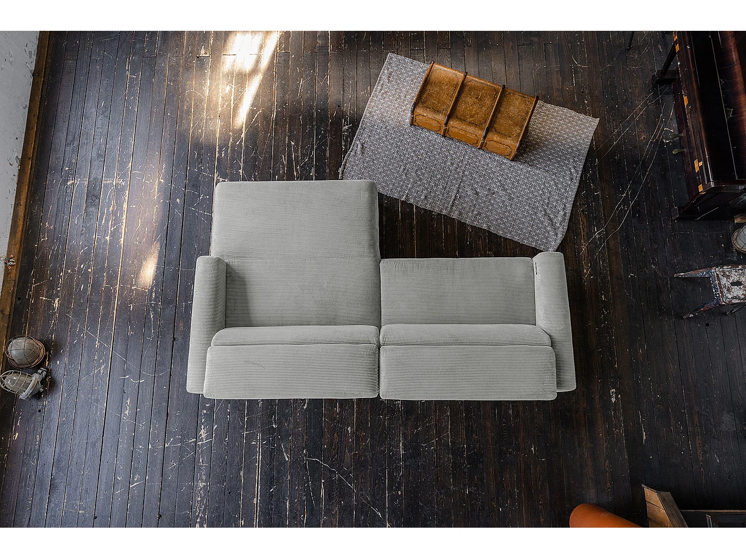Ecksofa - Hellgrau Cord - LAISKA