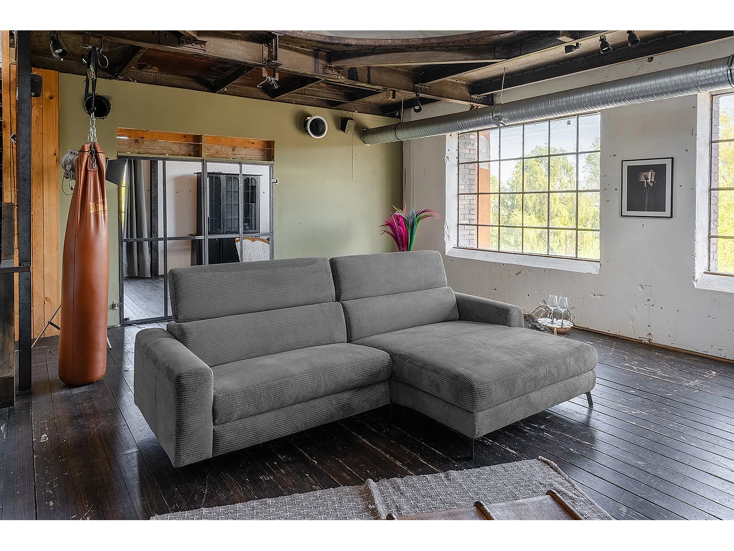 Sofá esquinero - Gris Pana - LAISKA