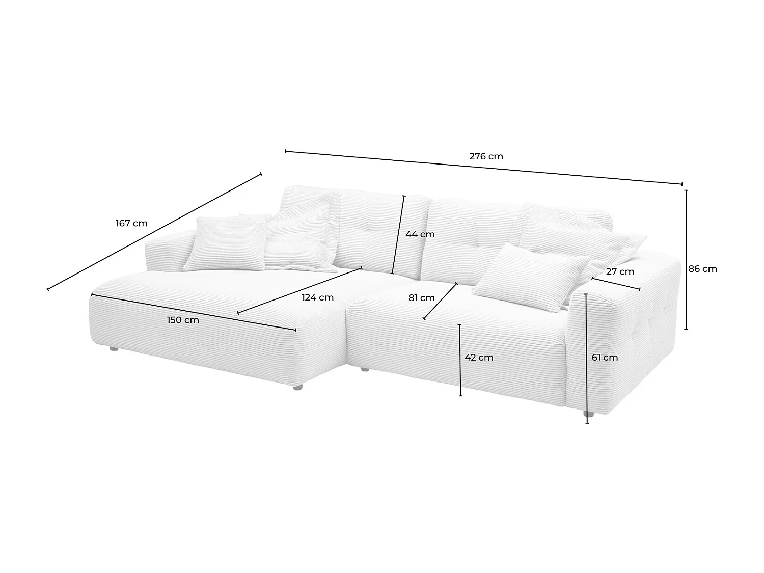 Ecksofa - Hellblau Cord - MIKA