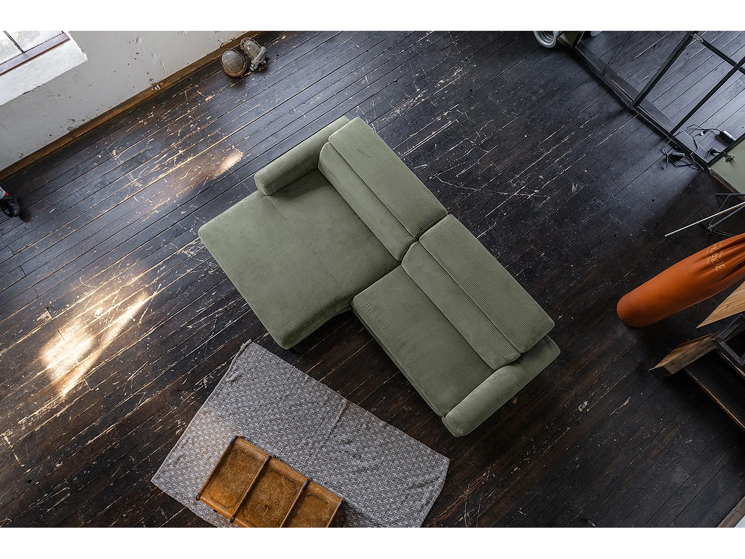 Sofá esquinero - Verde Pana - LAISKA