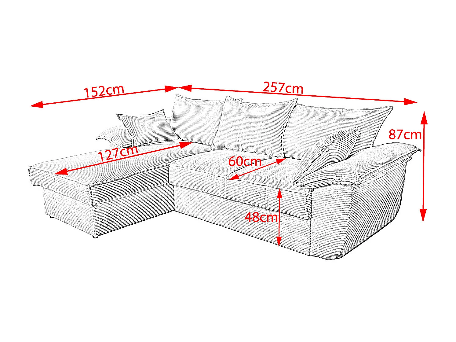 Ecksofa - Pink Cord - ASOKA