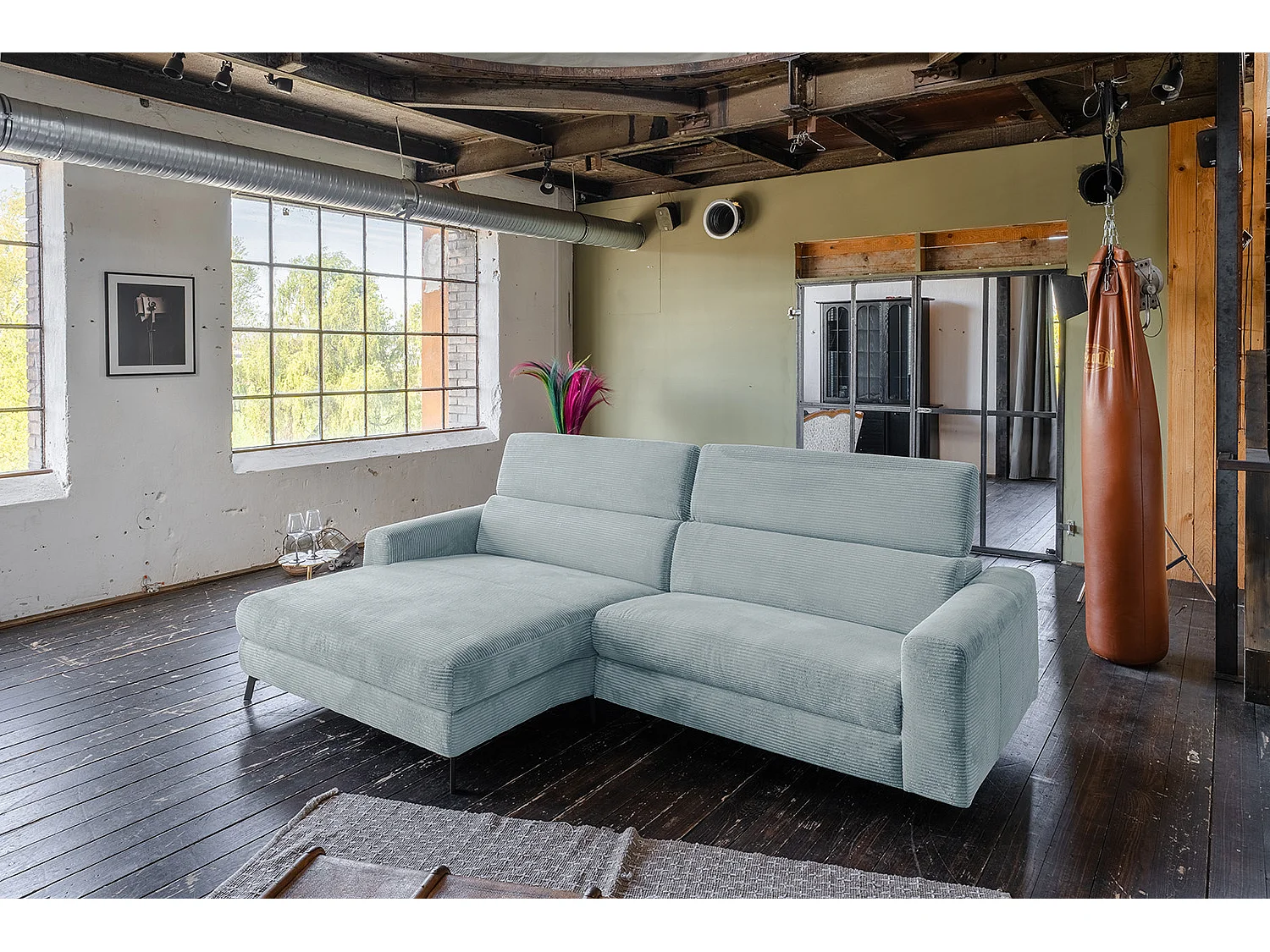 Ecksofa - Hellblau Cord - LAISKA