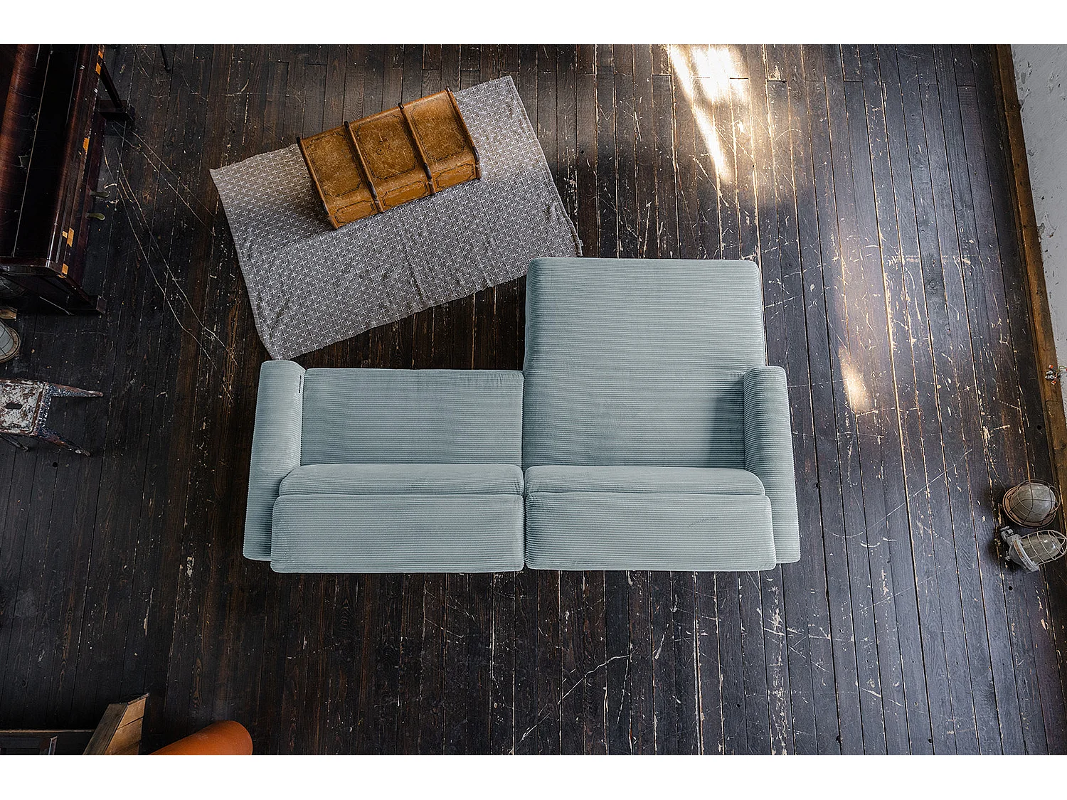 Ecksofa - Hellblau Cord - LAISKA