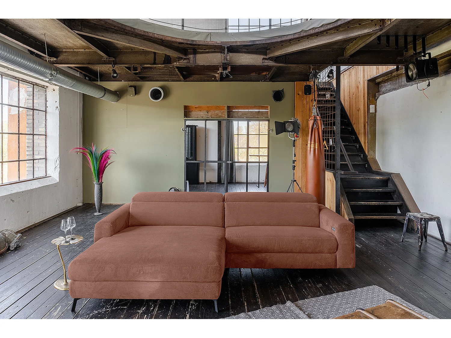 Divano angolare - marrone Velluto a coste - LAISKA