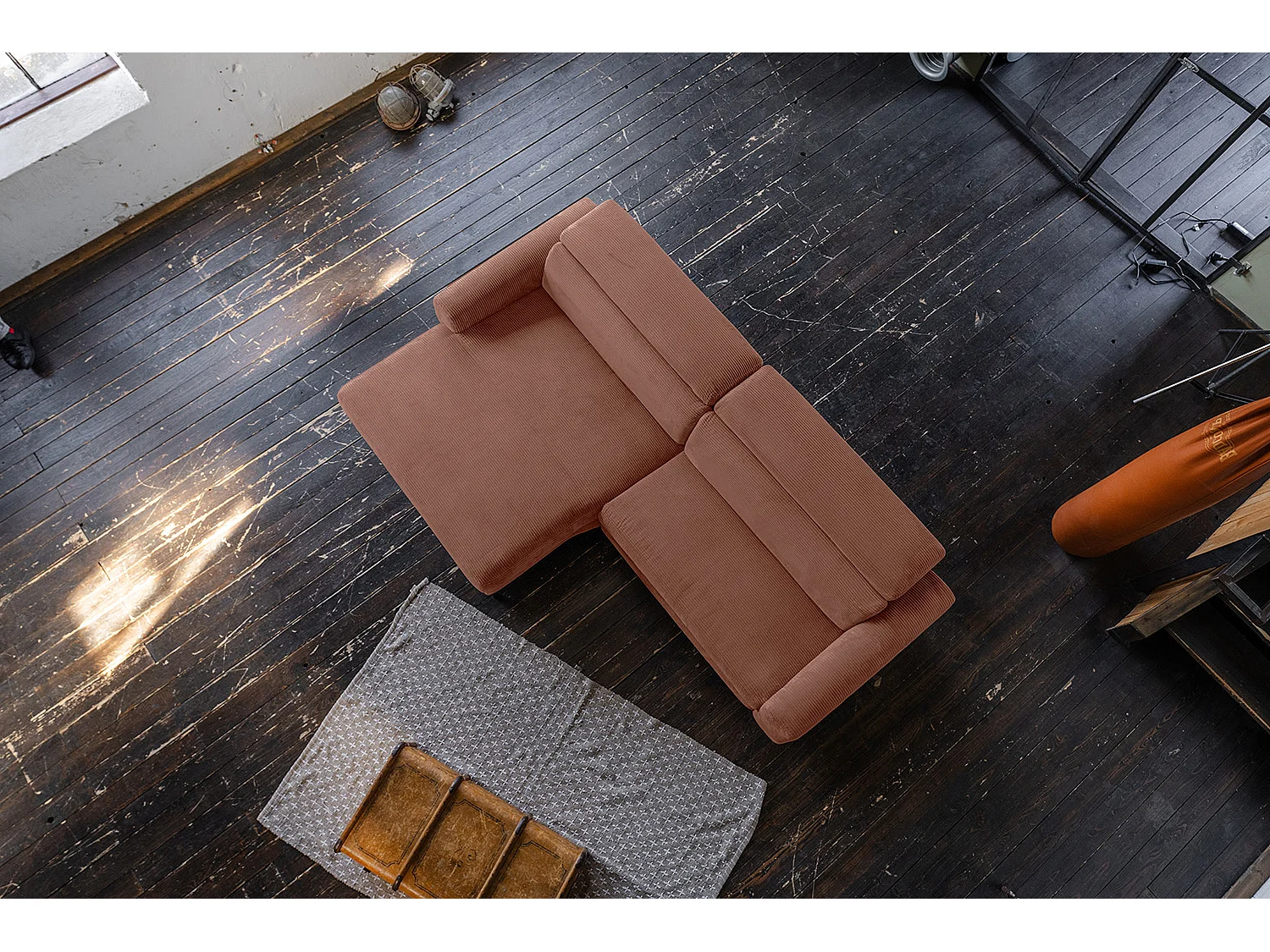 Divano angolare - marrone Velluto a coste - LAISKA