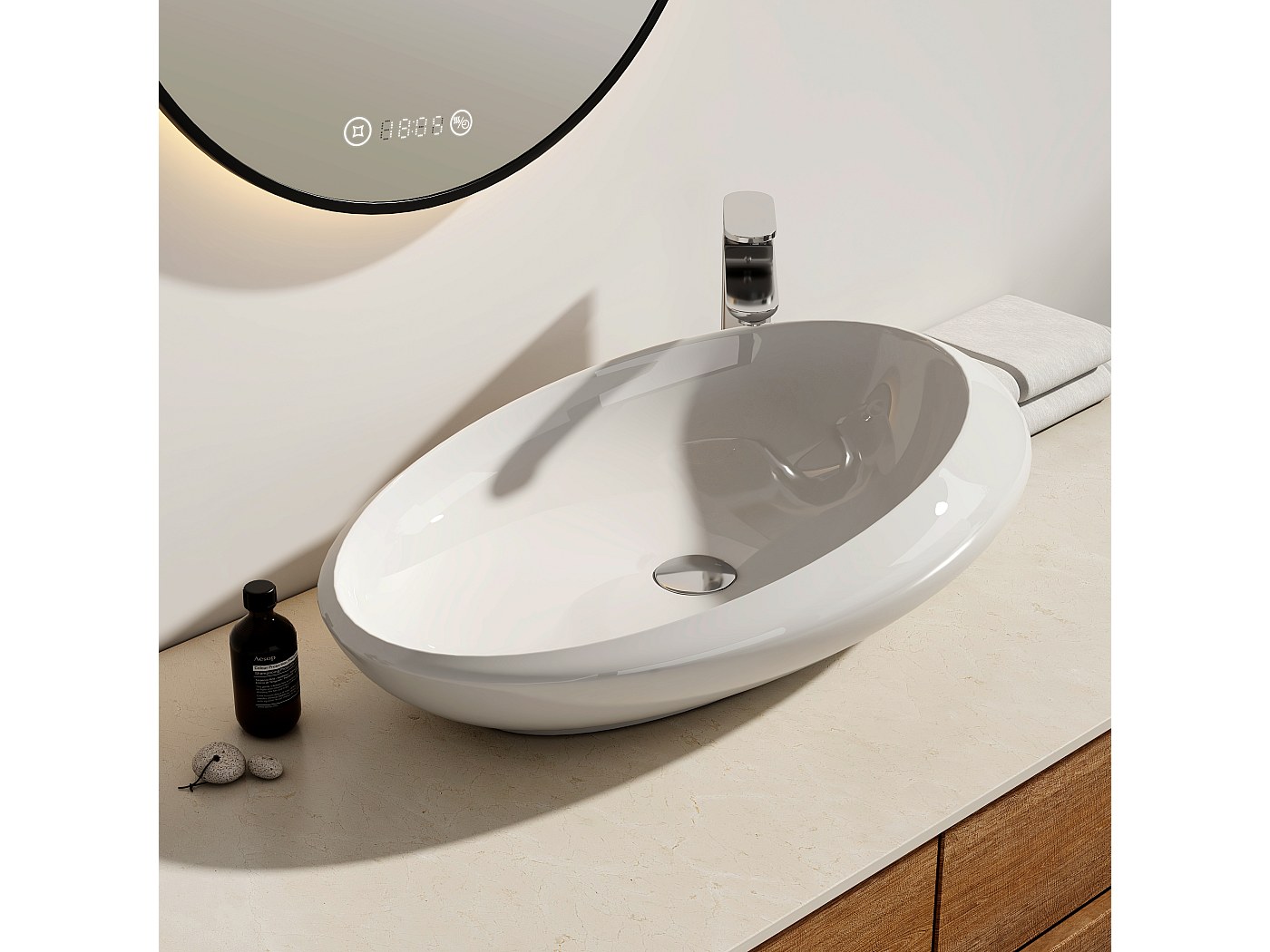 Vasque à Poser Lavabo à Poser EMKE 50x40x11cm - Céramique Blanche Brillante - Pour Salle De Bain Ou WC - Design Moderne Salle De Bain Design Moderne