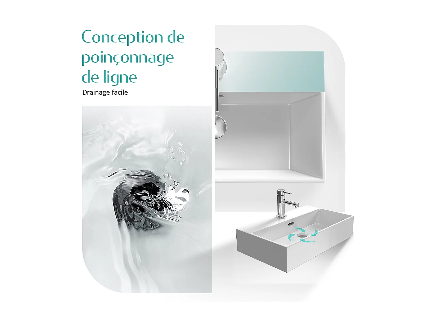 EMKE Vasque à Poser en céramique 60×36×13cm, Lavabo rectangulaire avec robinet trou prépercé, Lavabo à poser blanc brillant