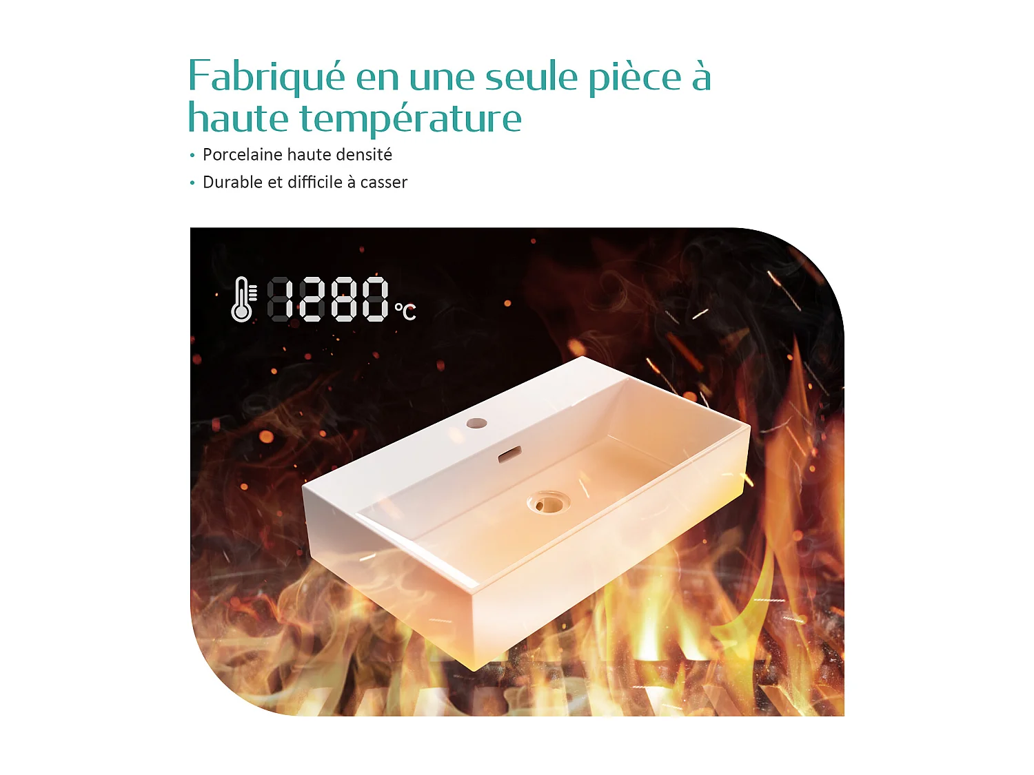 EMKE Vasque à Poser en céramique 60×36×13cm, Lavabo rectangulaire avec robinet trou prépercé, Lavabo à poser blanc brillant