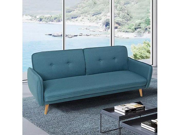 Divano angolare trasformabile in velluto a coste blu COSY