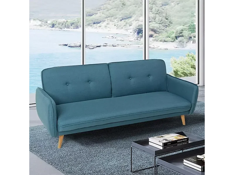 Sofá cama reclinable de diseño nórdico clic clac 3 plazas tejido Merida - Azul Marino