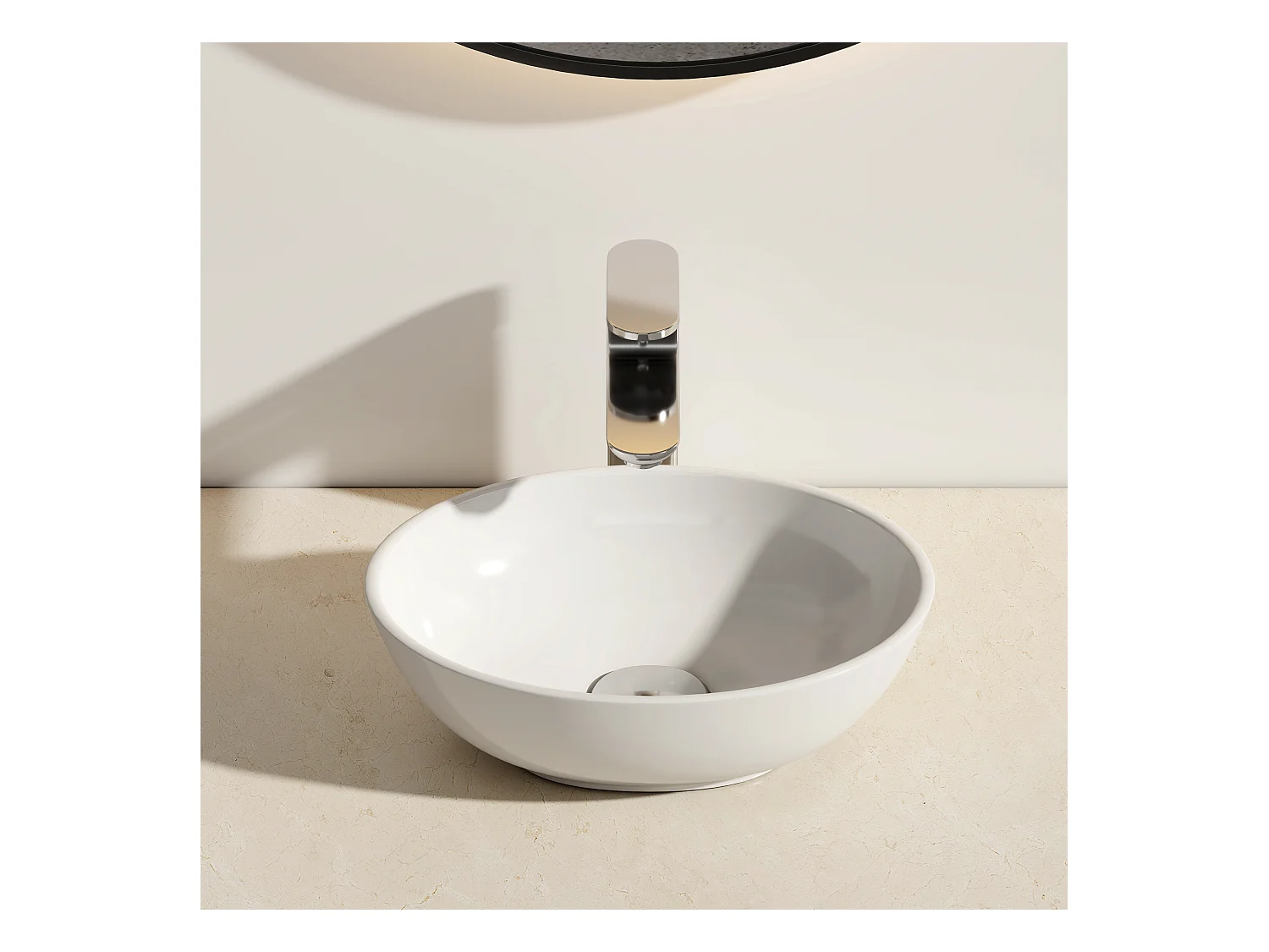 EMKE Vasque à Poser en céramique 35×27×11cm, Lavabo salle de bain Ovale, Lavabo à poser blanc brillant