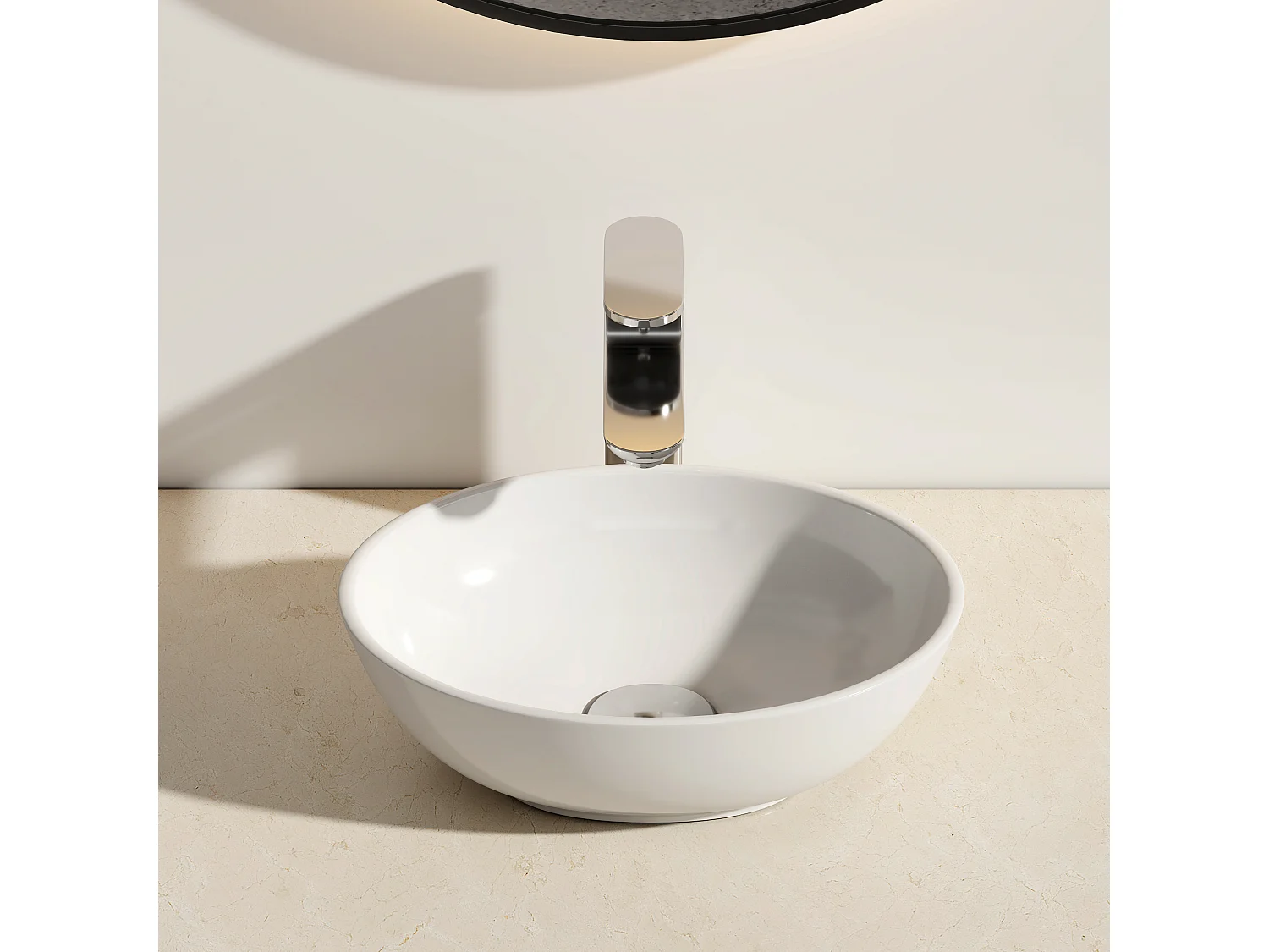 EMKE Vasque à Poser en céramique 35×27×11cm, Lavabo salle de bain Ovale, Lavabo à poser blanc brillant