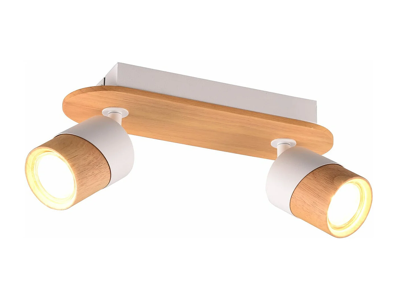 Barra 2 faretti orientabili, metallo, bianco e naturale, 28x15x9 cm, Aruni