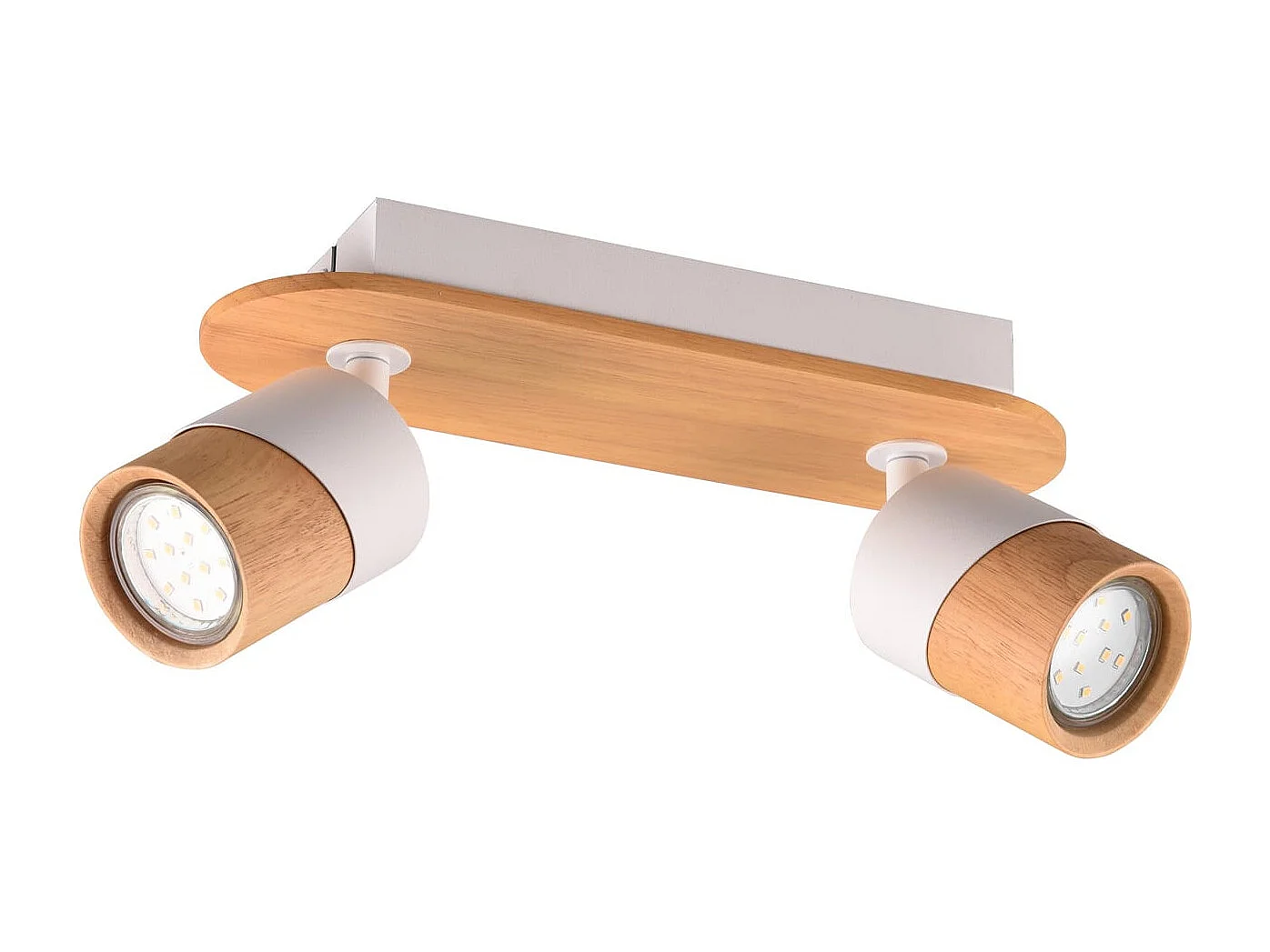 Barra 2 faretti orientabili, metallo, bianco e naturale, 28x15x9 cm, Aruni