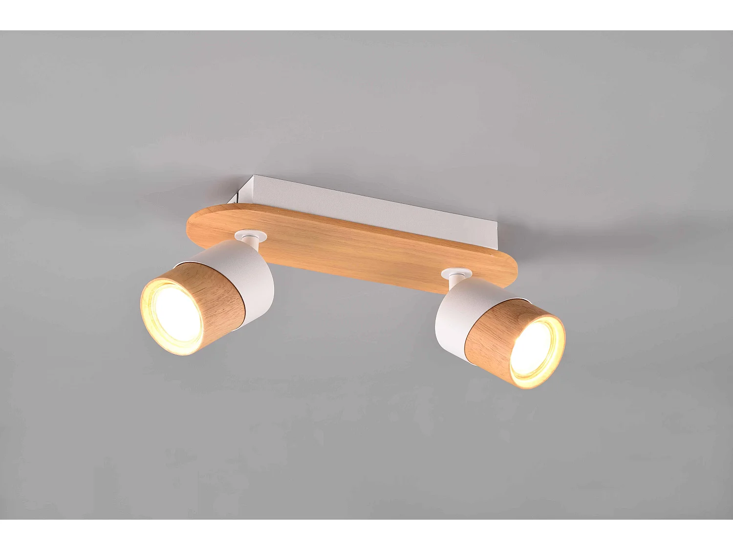 Barra 2 faretti orientabili, metallo, bianco e naturale, 28x15x9 cm, Aruni