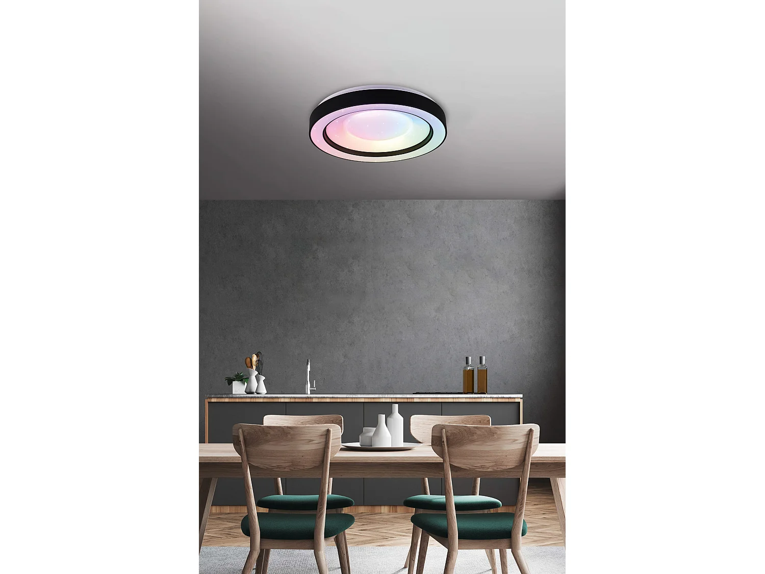 Plafoniera LED RGB effetto stelle, nero e cromo, 49x8 cm, Arco