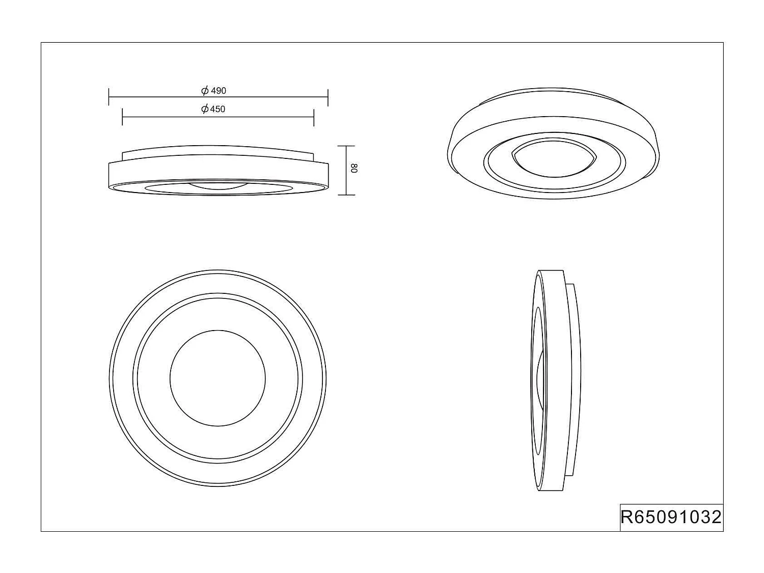 Plafondlamp ARCO - 49x49x8 cm - Zwart