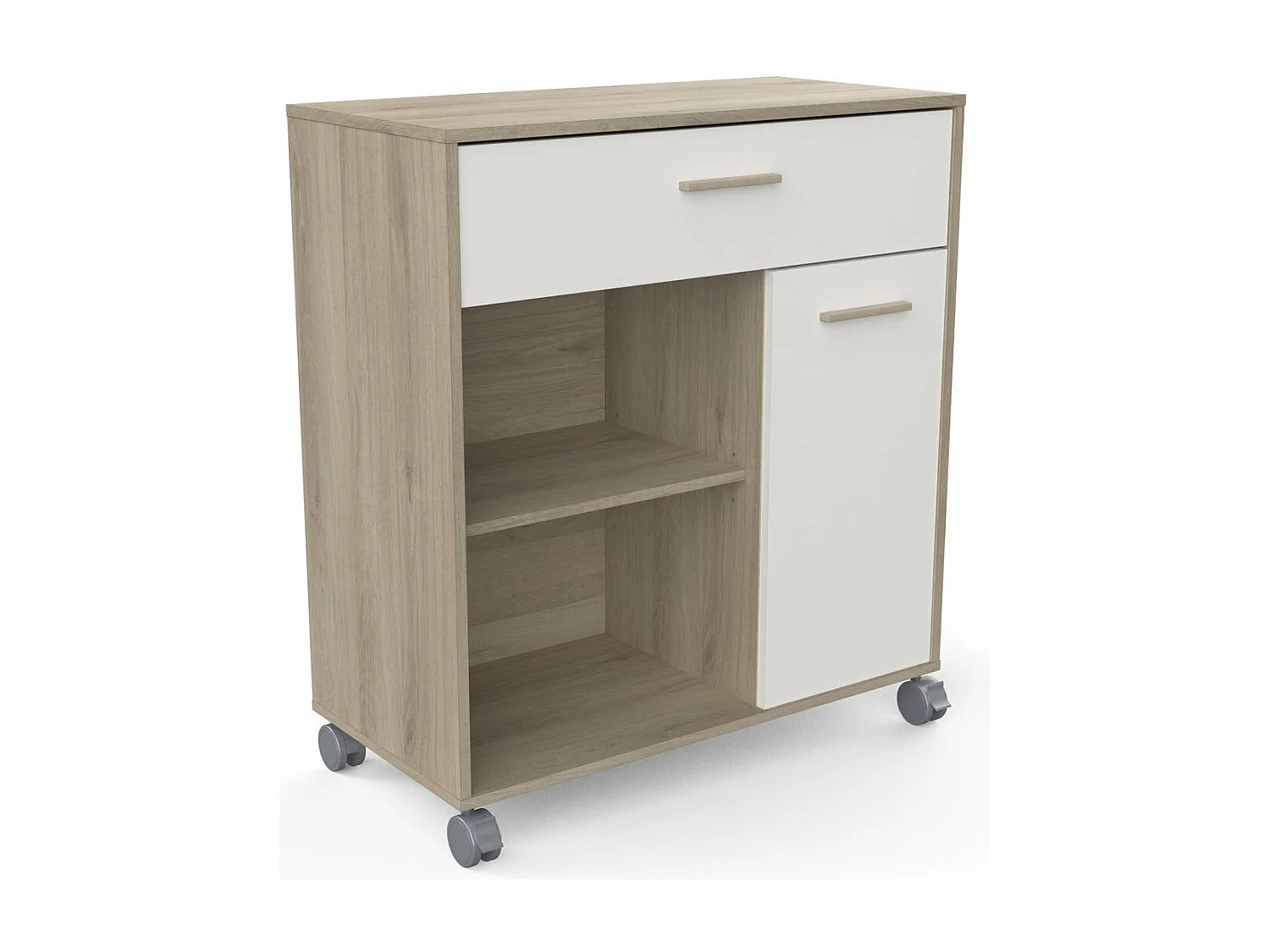 Beistelltisch mit Mikrowelle und 1 Schublade - MINT - Weiß und Eiche - 81 x 39,6 x 90,3 cm - DEMEYERE