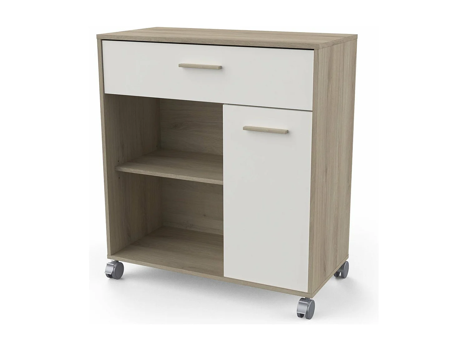 Beistelltisch mit Mikrowelle und 1 Schublade - MINT - Weiß und Eiche - 81 x 39,6 x 90,3 cm - DEMEYERE