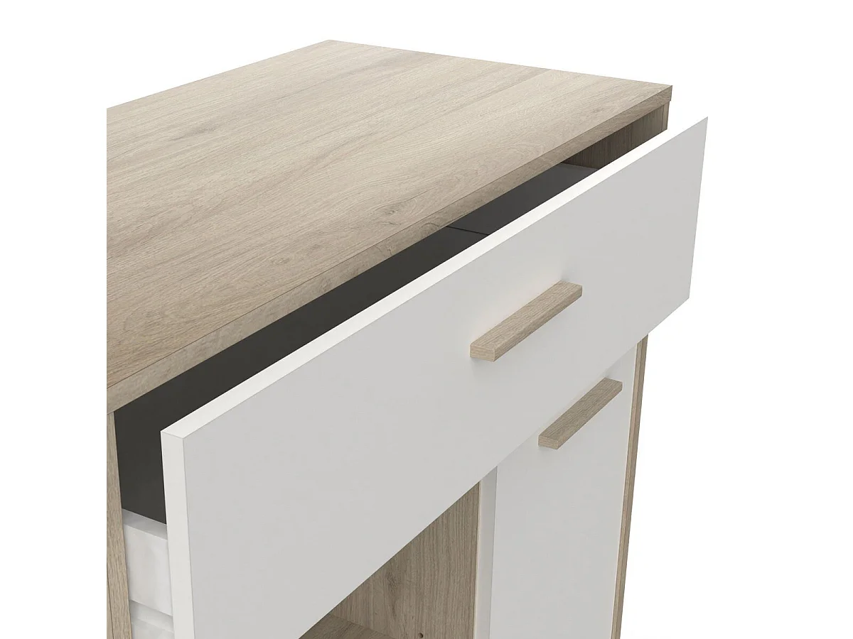 Beistelltisch mit Mikrowelle und 1 Schublade - MINT - Weiß und Eiche - 81 x 39,6 x 90,3 cm - DEMEYERE