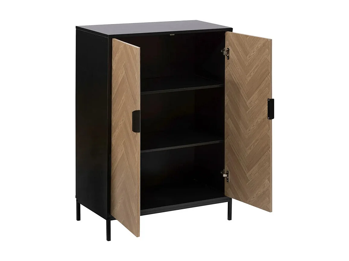 Cabinet 2 Portes "Chevrons" 110cm Naturel & Noir
