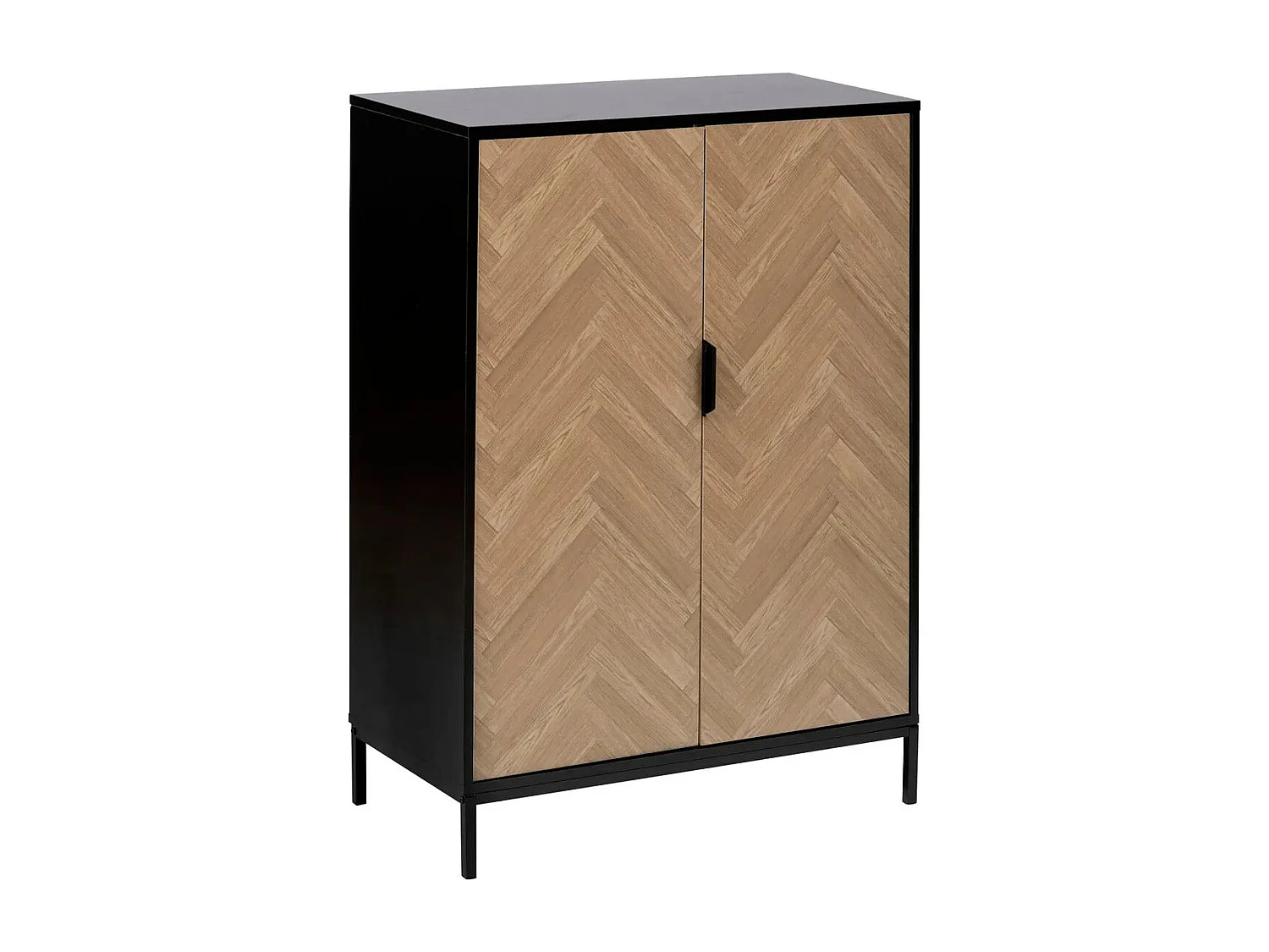 Cabinet 2 Portes "Chevrons" 110cm Naturel & Noir
