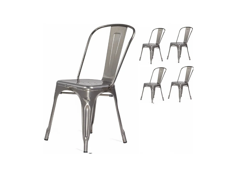 Lot de 4 chaises en métal brut aspect galvanisé - Style industriel